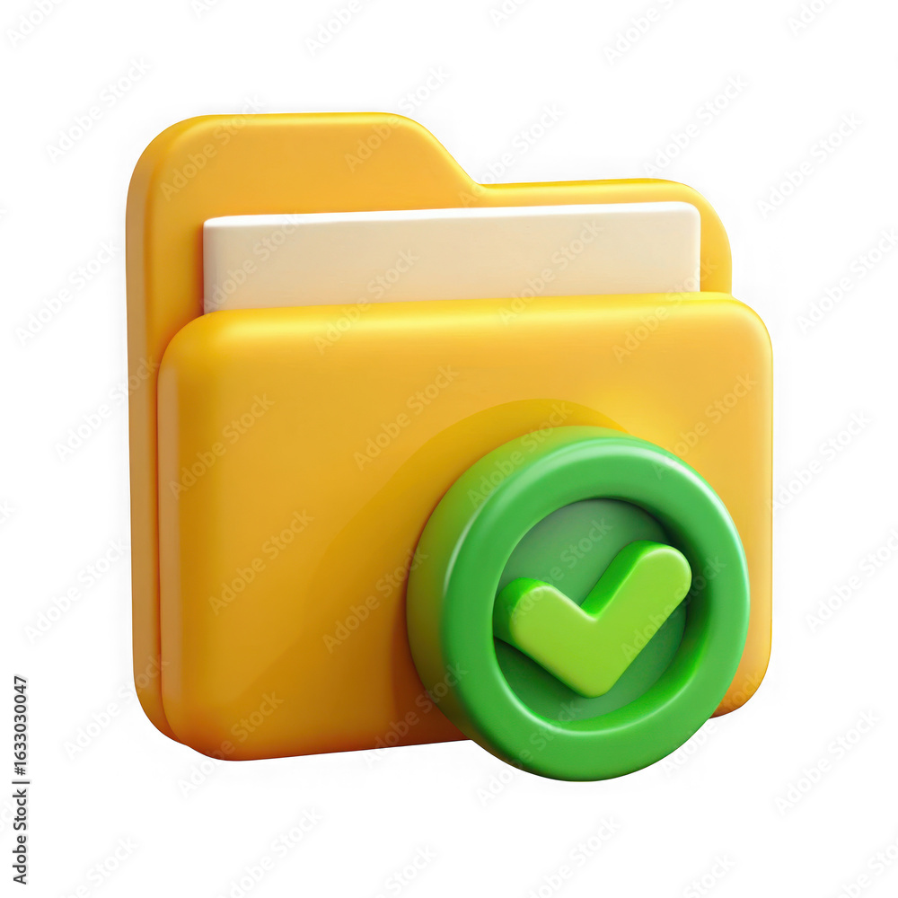 Aufkleber yellow folder with green check mark isolated on transparent background