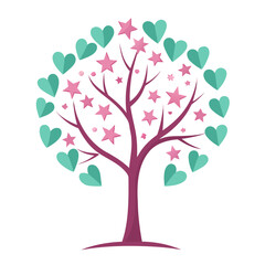 Fototapeta premium Glowing Heart-Shaped Tree with Star Leaves Vector, Gratitude and Growth Symbol