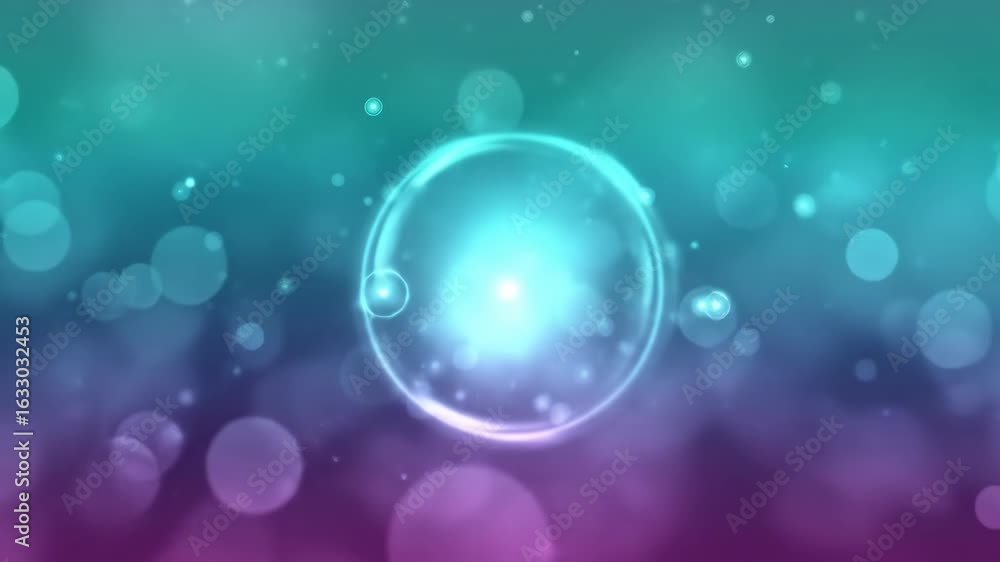 Poster abstract composition featuring a glowing sphere surrounded by bokeh light effects and gradients.
