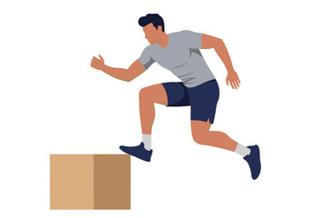 Athletic Man Performing a Box Jump Exercise.