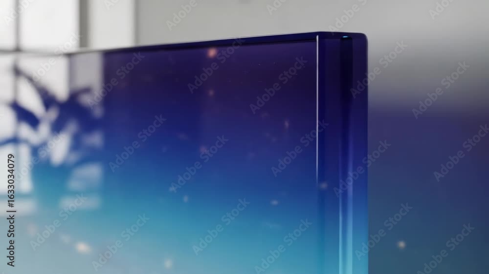 Poster close-up of a sleek, modern display screen with a gradient color effect, showcasing its polished edg
