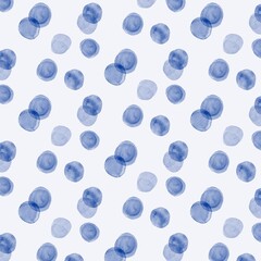 Polka dot seamless pattern, indigo blue watercolor design
