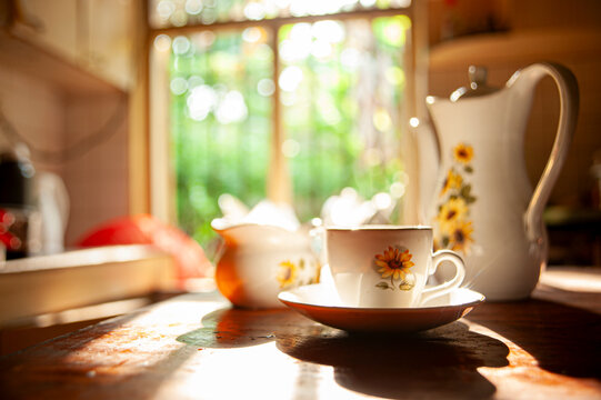 Enjoying morning tea in the kitchen
