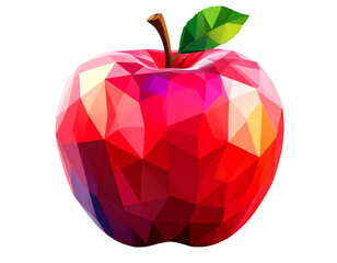  Low-Poly Red Apple with Geometric Facets, Stylized 3D Illustration, isolated