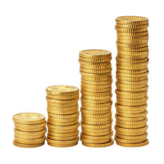Golden coin stacks isolated on transparent background