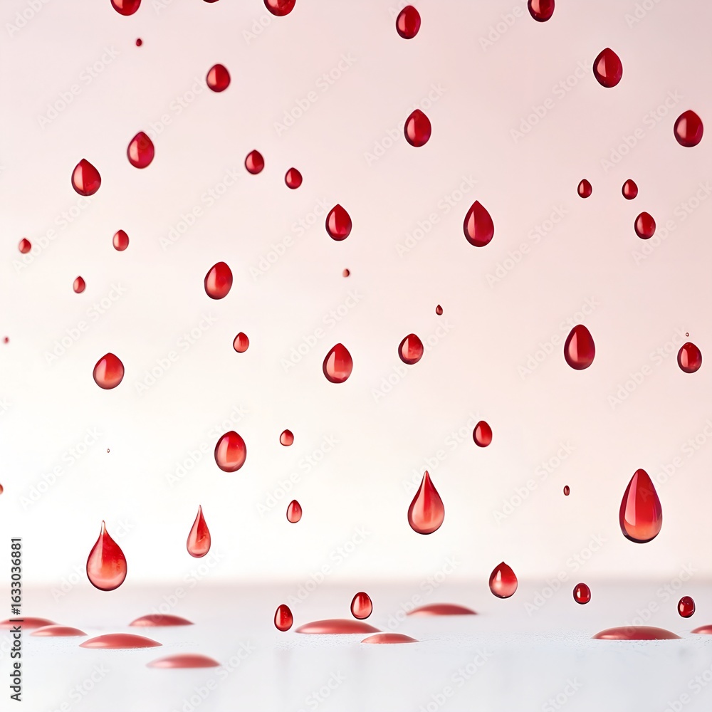 Poster red liquid drops falling and splattering isolated on transparent background