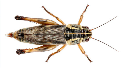 Cricket insect isolated on white background, detailed close up of its body and legs