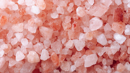 Pink Himalayan salt crystals close up, showcasing their natural texture and color
