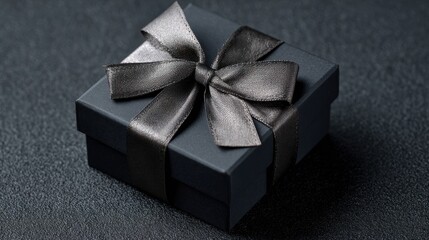A beautifully wrapped gift box with a luxurious satin ribbon and bow, perfect for special occasions and celebrations.