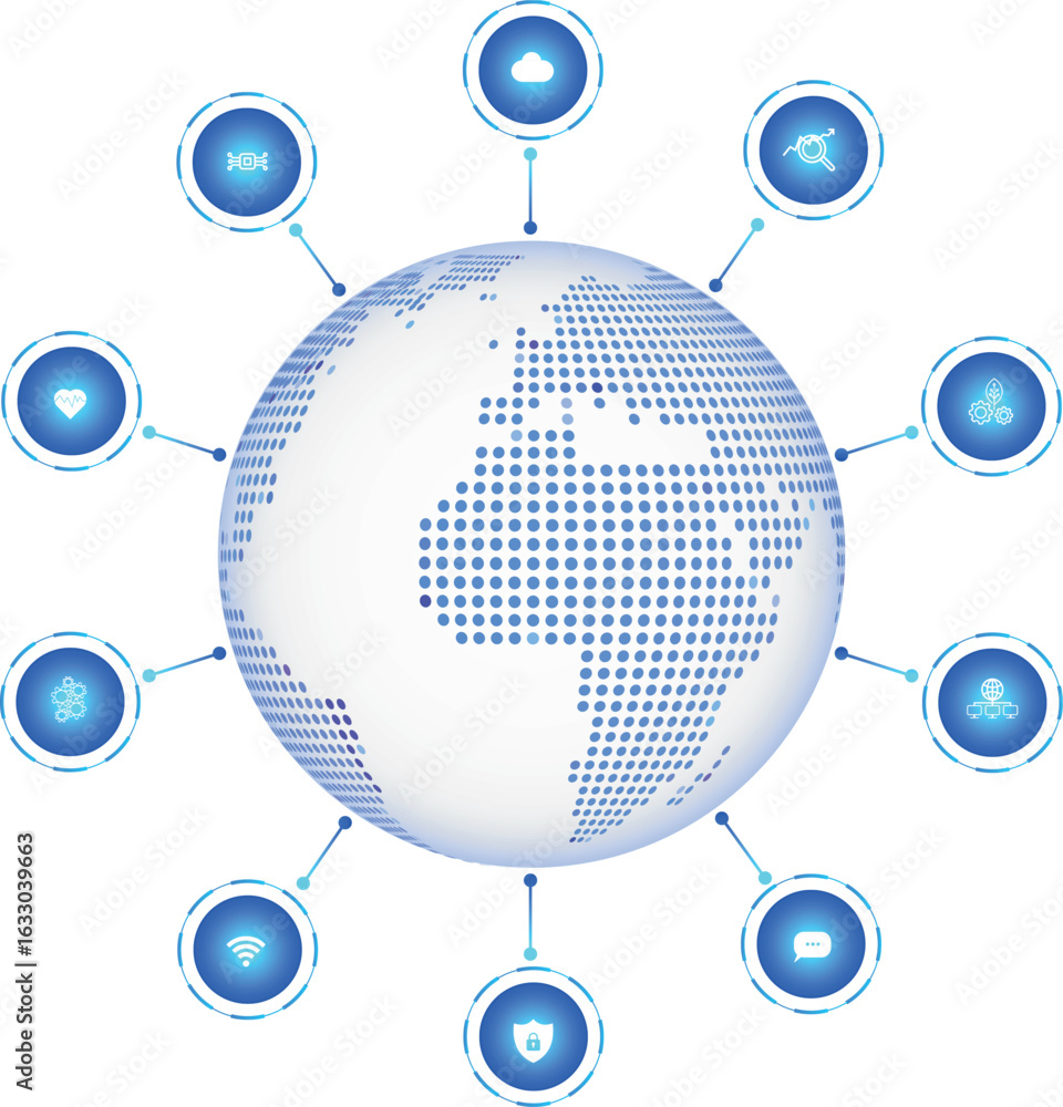 Poster isolated transparent map. globe interconnected with glowing networks, circuit board, global technolo