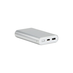 Compact silver power bank &ndash; portable mobile charger for travel and tech gadgets