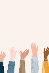 Diverse hands raising background, business illustration