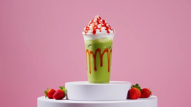 Strawberry green tea matcha milkshake advertising 
