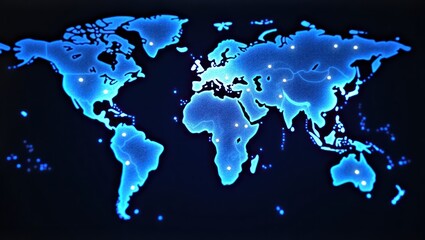 Global map with glowing outlines and points.