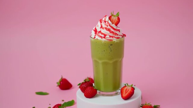 Strawberry green tea matcha milkshake advertising 