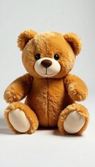 Obraz premium Plush brown teddy bear, soft fur, white background, childhood, toy, brown
