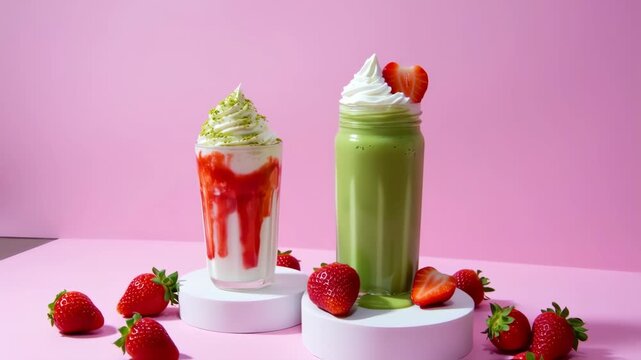 Strawberry green tea matcha milkshake advertising 