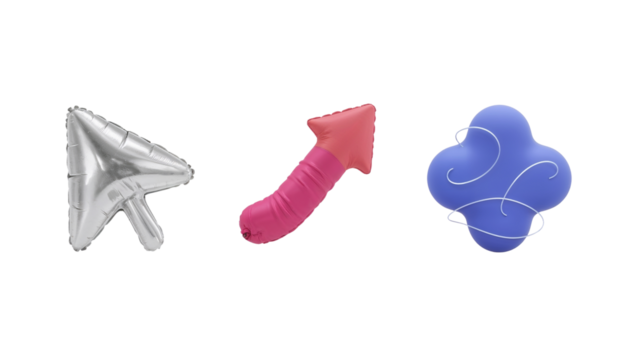 Balloon shaped icons on transparent background, arrow cursor, up arrow, and abstract cloud, 3D