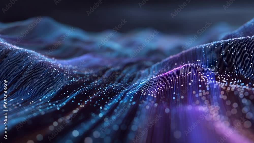 Poster abstract tech landscape: a mesmerizing digital landscape, interwoven with shimmering lines of data a