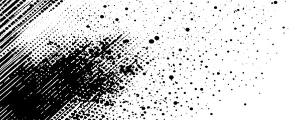 Vector black and white dotted paint distressed halftone brush with grunge texture	