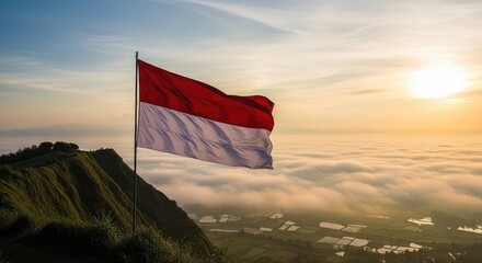 National flag waving over landscape