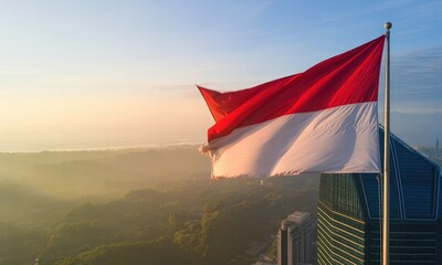 National flag waving over landscape