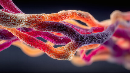 Vibrant abstract strands of tangled orange and magenta lines with delicate net-like organic textures