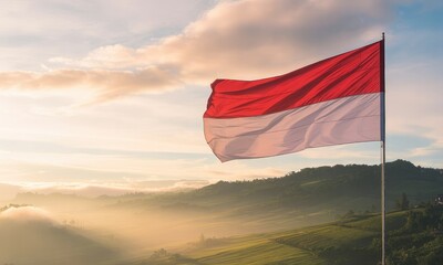 National flag waving over landscape