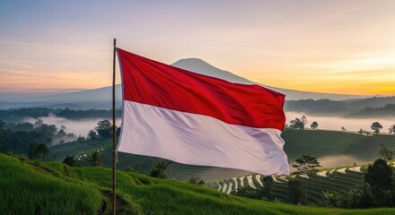 National flag waving over lush landscape