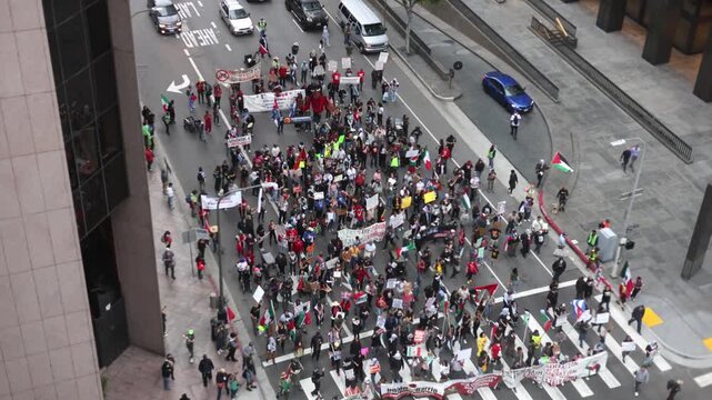 Protesters At Downtown Intersection In Street