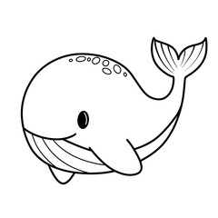 Cute whale black doodle outline.