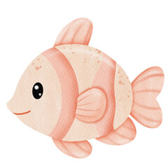 Watercolor Cute fish. Under the sea.