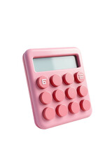 Pink calculator with round buttons on a black background.