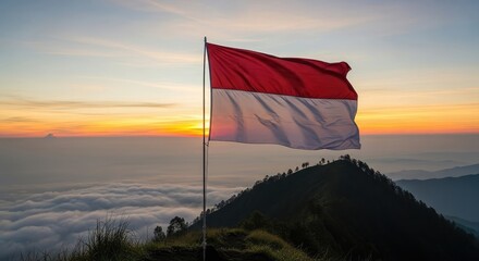 Sunrise national flag mountaintop