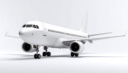 Obraz premium Clean White Airplane on White Background with Aviation, Travel, and Transportation Concept.
