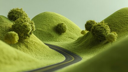 Winding road through verdant hills
