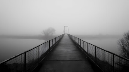 Obraz premium narrow bridge vanishing into layered mist