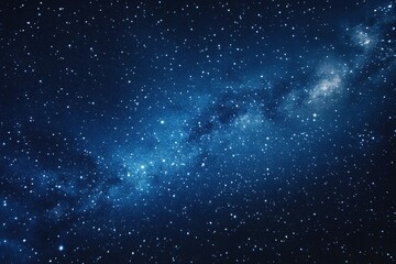 Fototapeta premium Starry sky background, blue night sky full of stars, glowing stars in the dark space, starry background, dark night, stars in the distance, starlight, dark background with a blue glow, night sky. 