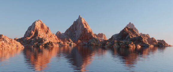 Sunrise over a tranquil, rocky archipelago