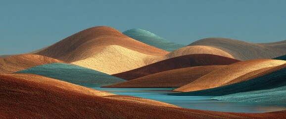Colorful hills and a tranquil lake