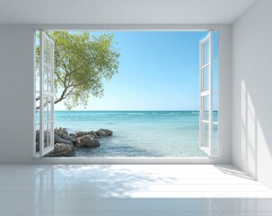 White room with ocean view