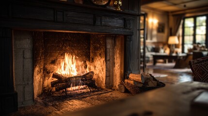 Cozy living room with a warm fireplace, creating an inviting atmosphere for relaxation.