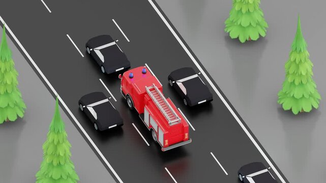 3D Animation of Fire Truck Emergency
