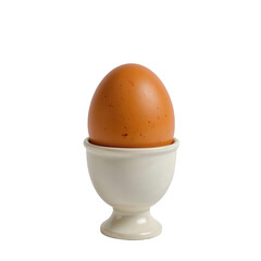 Brown Egg in White Eggcup on Transparent background with Soft Light
