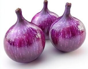 Fototapeta premium Fresh Purple Onions with Shiny Skin Arranged on White Background