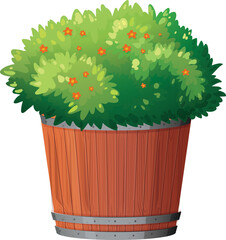 vector illustration of a bushy plant with red mini flowers in a pot