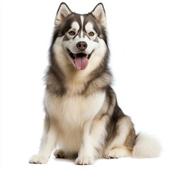 Fototapeta premium Playful and Happy Alaskan Malamute with Fluffy Coat in Studio