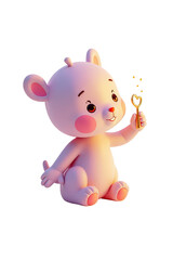Obraz premium Cute cartoon bear character sitting and holding a golden wand.