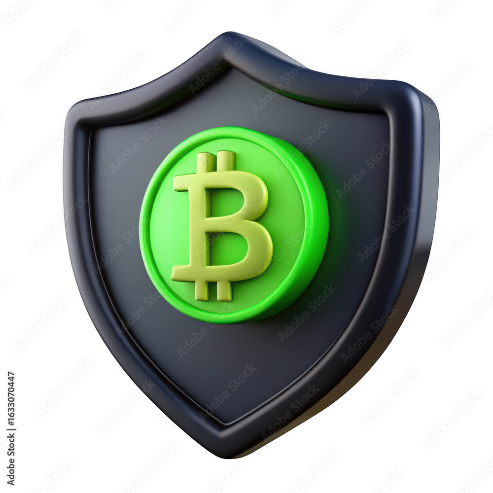 Poster 3d bitcoin shield security symbol isolated on transparent background