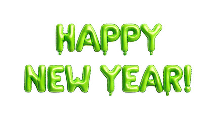 Fototapeta premium Shiny green balloons forming happy new year text isolated on transparent background